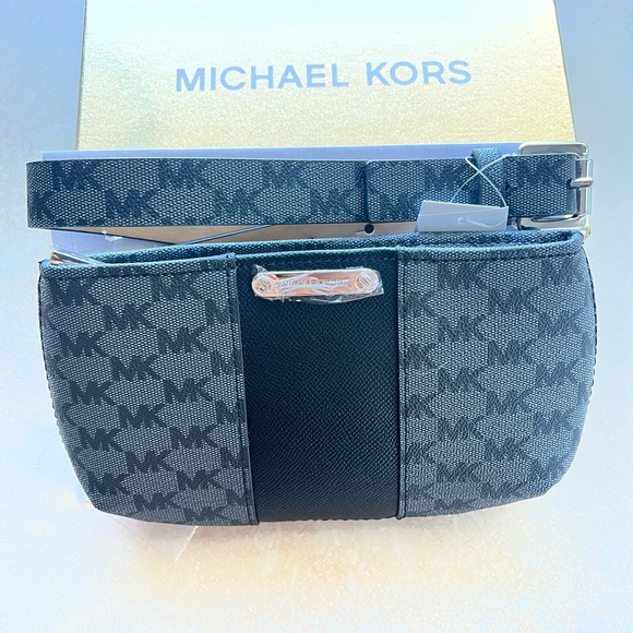 MICHAEL KORS Women's Cambodia MK LOGO Black Grey Belt Bag with Gold Box - Picture 2 of 4